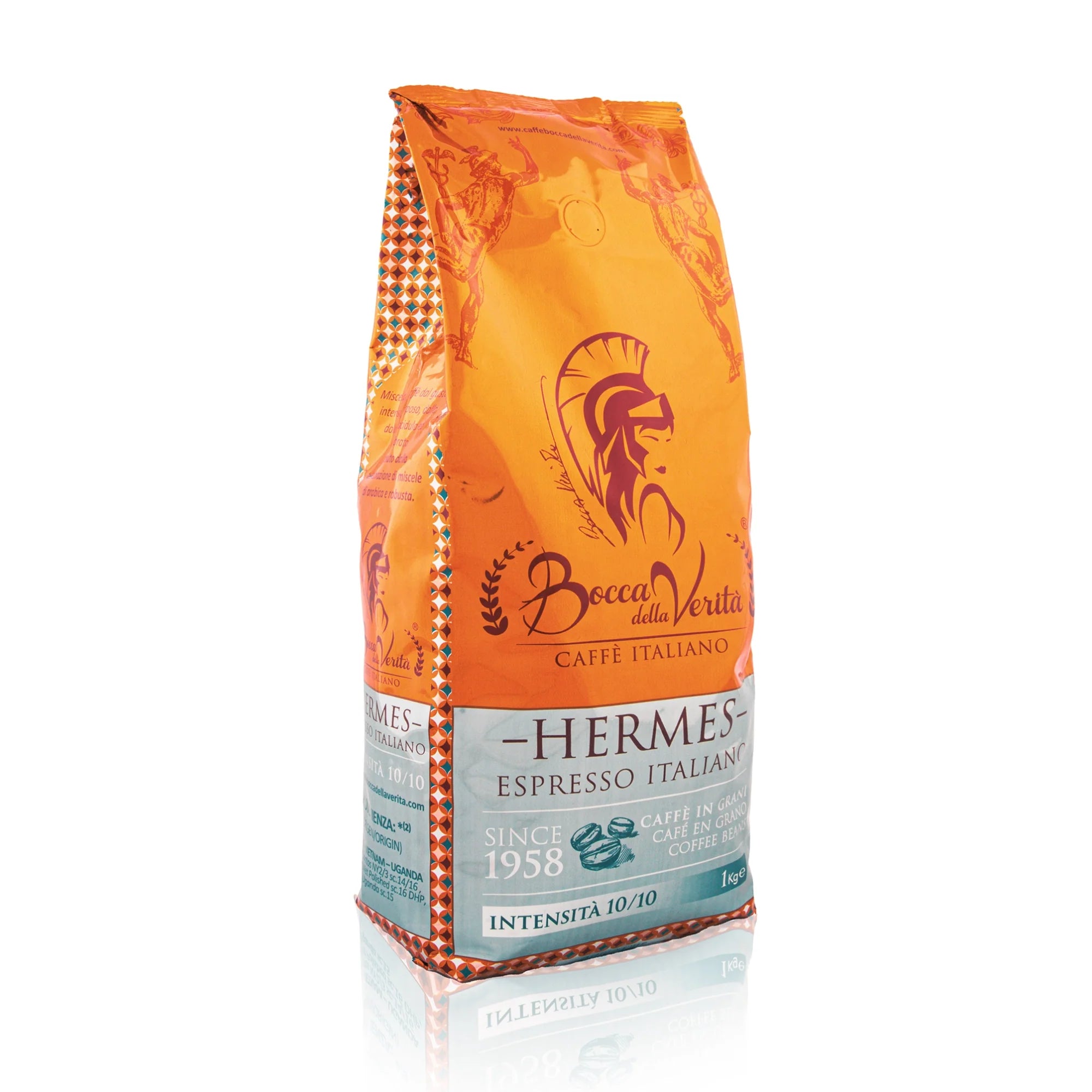 Paquete de café en grano Bocca della Verità Hermes Espresso Italiano de 1 kg, intensidad máxima