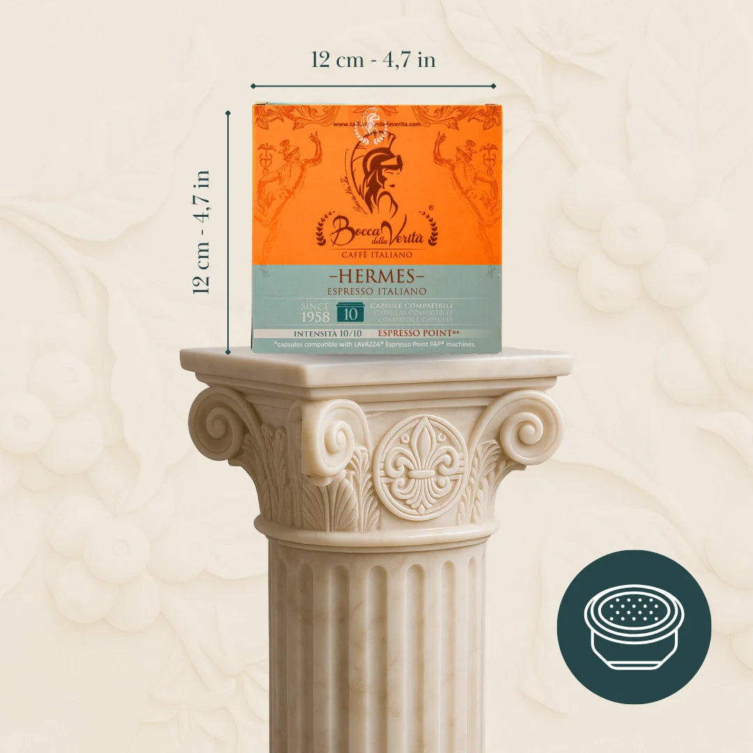 Medidas caja de café Bocca della Verità Hermes Espresso Italiano, 10 cápsulas compatibles con Lavazza Espresso Point, maxima intensidad