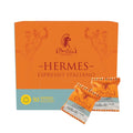 Caja de café Bocca della Verità Hermes Espresso Italiano con 50 cápsulas compatibles con Nespresso, intensidad 10/10, con dos cápsulas individuales en primer plano.